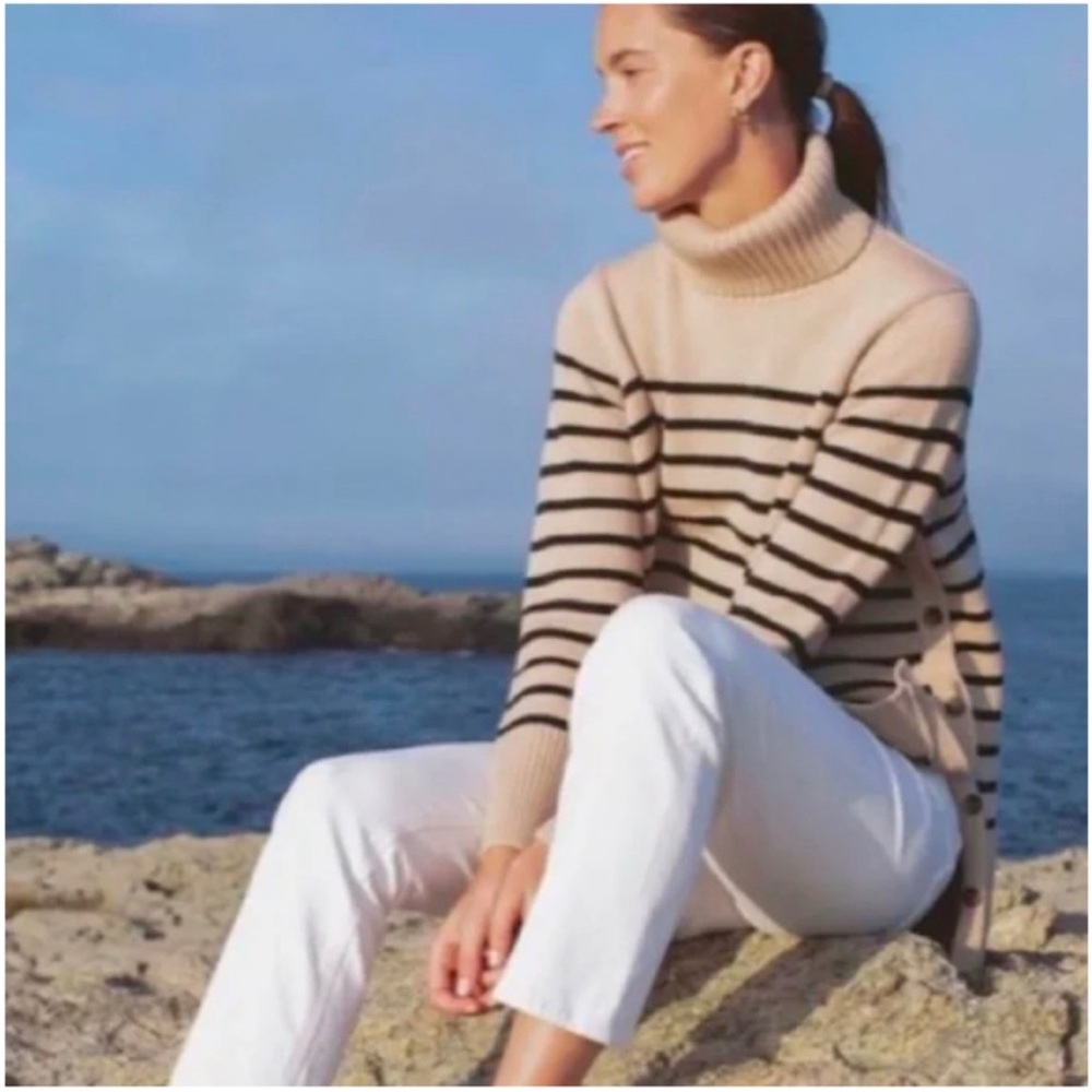 Tuckernuck Striped Sophia Turtleneck Sweater, XXXL, Sand and Black